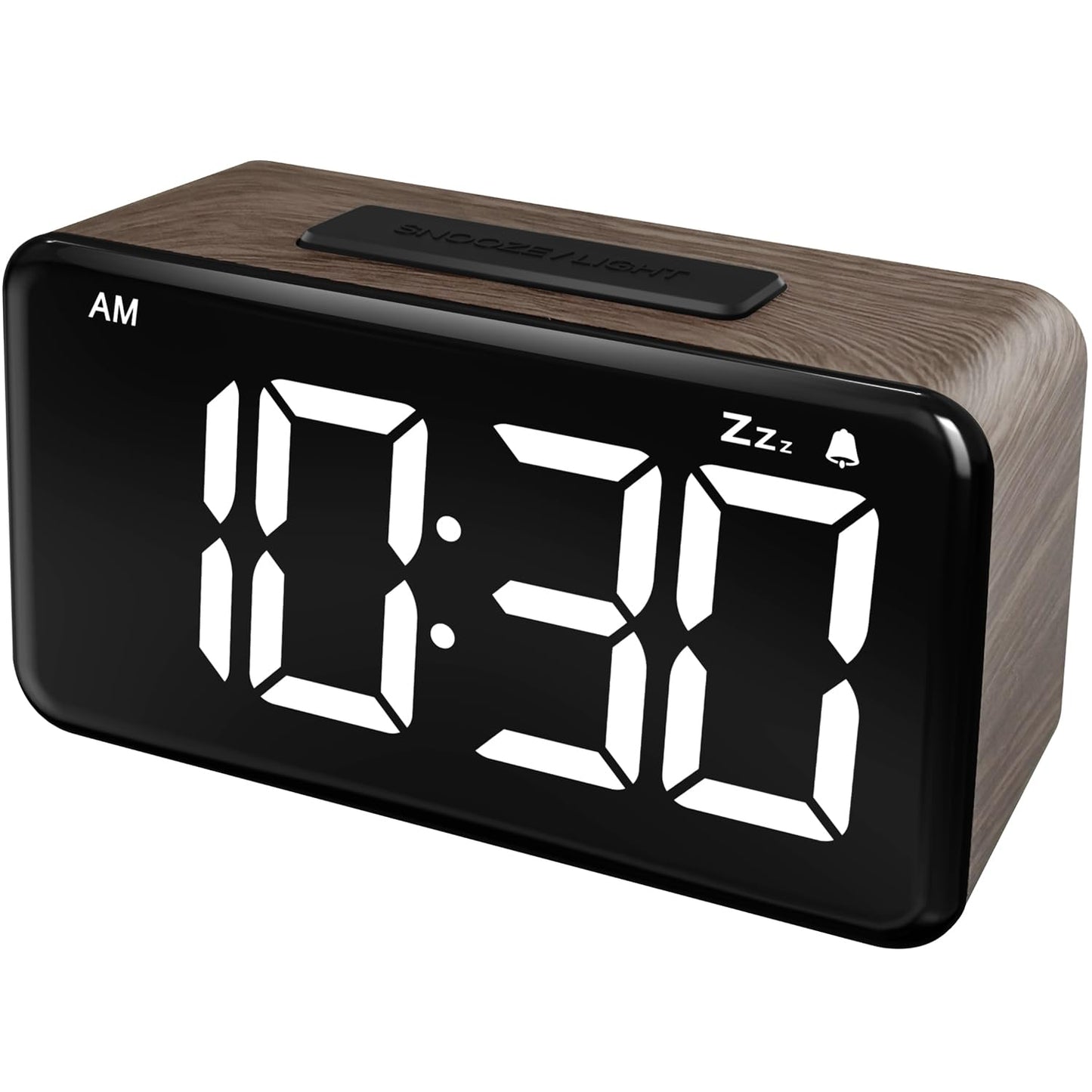 NOKLEAD Digital Alarm Clock with 5.9'' Large Display: Easy to Use for Seniors and Men, 5 Brightness, Aesthetic Room Decor Desk Clocks for Bedroom | Dorm | Living Room | Office (Brown Wood Grain)