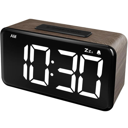 NOKLEAD Digital Alarm Clock with 5.9'' Large Display: Easy to Use for Seniors and Men, 5 Brightness, Aesthetic Room Decor Desk Clocks for Bedroom | Dorm | Living Room | Office (Brown Wood Grain)