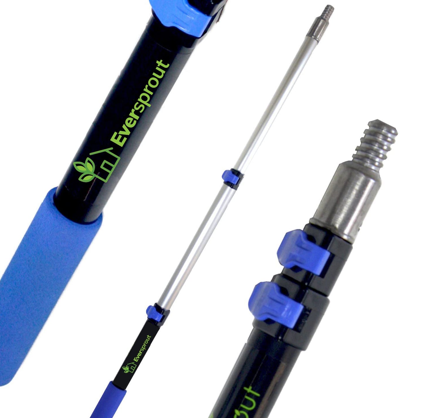 EVERSPROUT 1.5-to-3 Foot Telescopic Extension Pole (8-10 Foot Standing Reach) | Lightweight, Rust-Resistant Aluminum | 3/4” Thread Tip Works for Twist-On Squeegee, Duster, Paint Roller (Pole only)