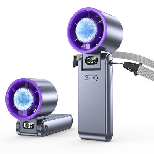 Portable Handheld Turbo Fan with Ice Cooler, 199 Speed Personal Fan,5500mAh Rechargeable,20H Cooling Time,20000 RPM Powerful Silent Motor, Summer Essential for Travel/Outdoor/Office, Grey Purple