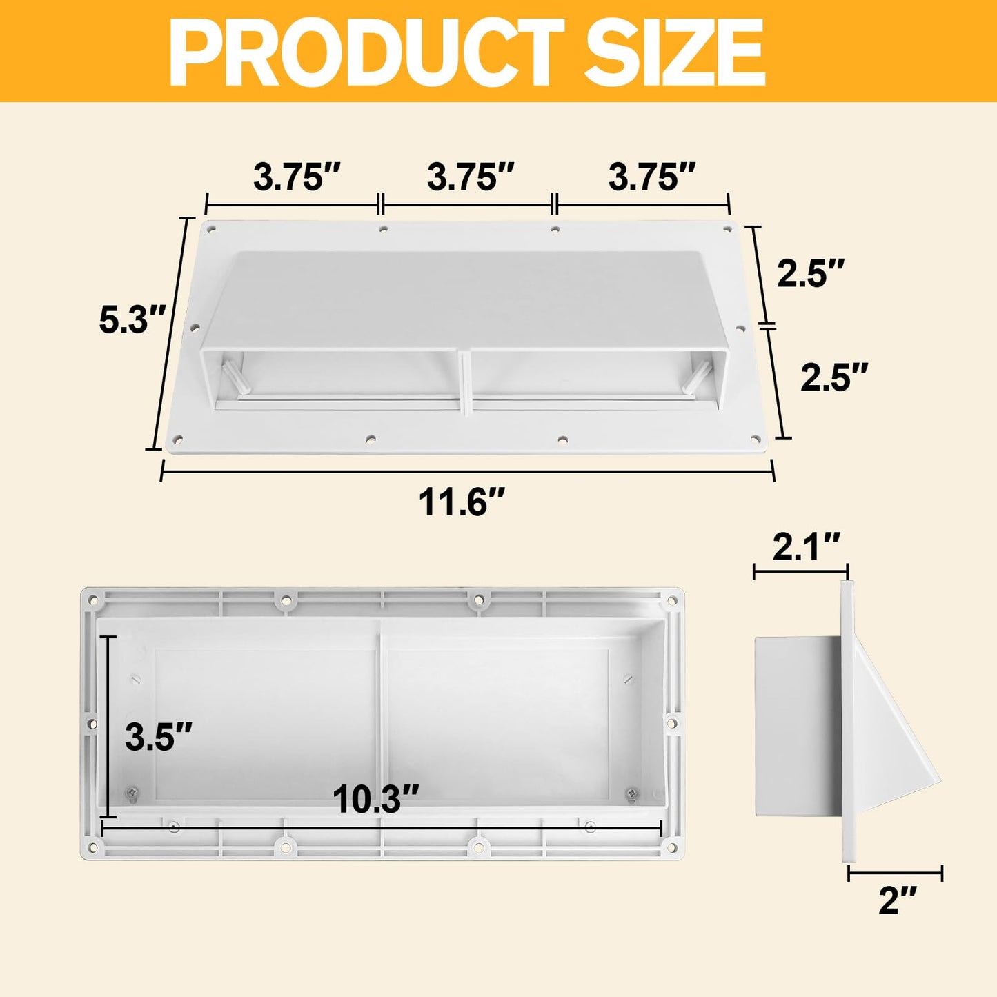 RV Range Hood Vent Cover, RV Stove Exhaust Vent Cover Replacement with Screen & Damper, Waterproof Exterior Vent for Camper Trailer Motorhome, Includes 10Pcs Screws, White