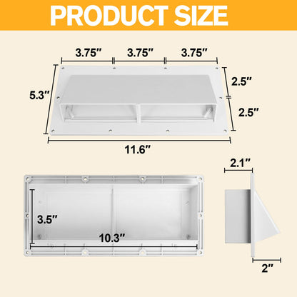 RV Range Hood Vent Cover, RV Stove Exhaust Vent Cover Replacement with Screen & Damper, Waterproof Exterior Vent for Camper Trailer Motorhome, Includes 10Pcs Screws, White