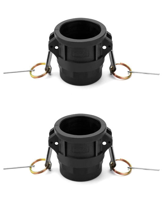 QWORK Camlock Coupling Fitting, Type D Cam Lock Fitting Pipe Fitting, 2 Pack Polypropylene Cam & Groove Fitting- -2" Female Coupler x 2" NPT Female, Black