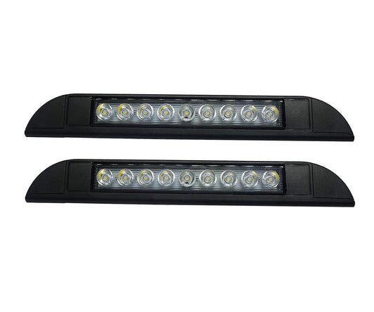 Raycharm 10" RV Camper LED Awning Porch Utility Light Fixture, 40° Down Angle Beam, 6000K Cool-White Super Bright, 12V/24V DC, High Light-Output Low Ampere Draw, Aluminum Housing Black Finish, 2-Pack