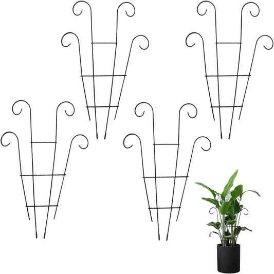Mtxorvix 4Pcs 15in Plant Trellis for Potted Climbing Plants Indoor Outdoor Wave Shape Metal Trellis Plant Stakes for Houseplants Flowers Vine Ivy (Green)