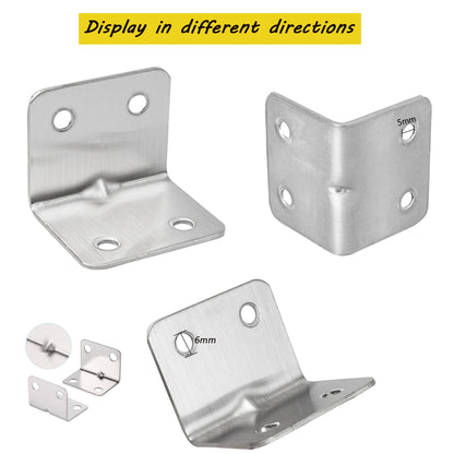 CZAYEFNH 30PCS Corner Brackets for Wood, Right Angle Bracket with Screws L Shaped Stainless Steel Corner Brackets 90 Degree Brackets Metal for Furniture Shelf Fence Fixing
