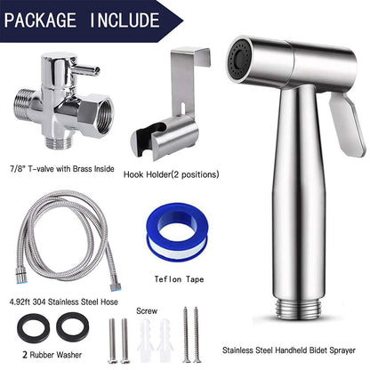 Handheld Bidet Sprayer for Toilet, Stainless Steel Jet Spray for Toilet Seat, Muslim Shower, Adjustable Water Pressure with Bidet Hose, Support Wall or Toilet Mount