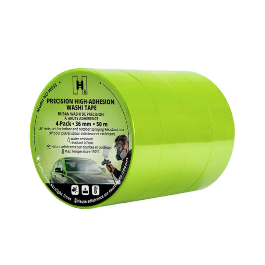 Premium Washi Masking Tape – UV & Heat Resistant, No‑Bleed, High Adhesion for Painting, Automotive, Spray Applications – Water Resistant, Clean Removal – Multiple Sizes & Colours (4, Green, 36mmx50m)