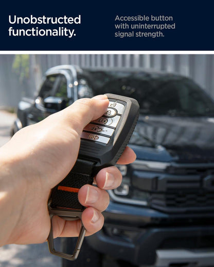 Spigen Rugged Armor Key Fob Cover with Carabiner & Keychain Designed for Ford F150, Explorer, Expedition, Maverick, Escape, Bronco, Mustang, Fuision, Lincoln 3/4/5 Button Smart Key Fobs