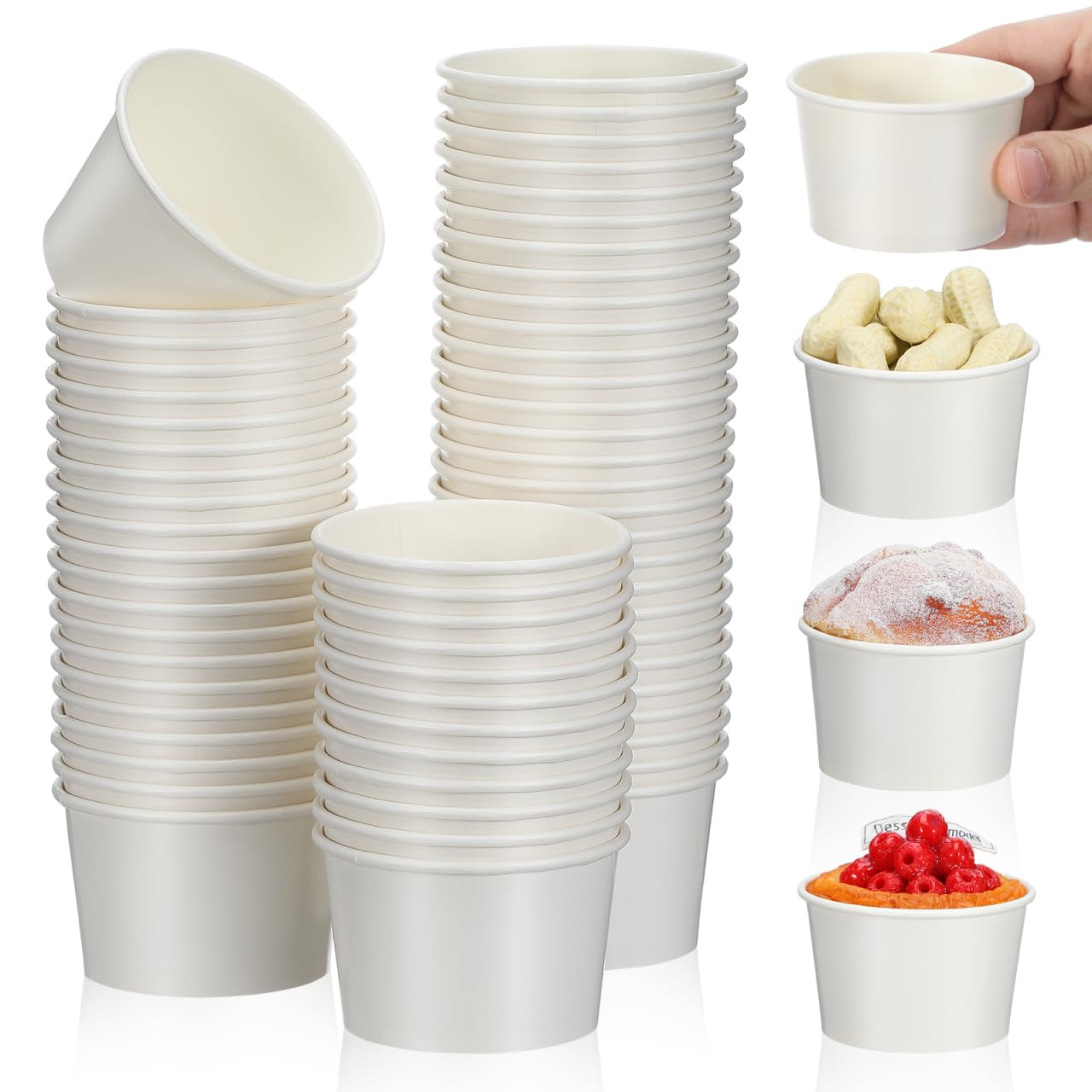 Hemobllo Disposable Dessert Cups with Lids 3Oz Paper Ice Cream Cups for Snacks Yogurt Pudding and Cold Treats 100 Pack Compact Size for Parties and Outdoor Use