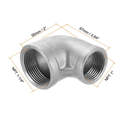 HARFINGTON 304 Stainless Steel 90 Degree Elbow Fittings NPT 1-1/4 x NPT 1 Female to Female Threaded Adapter Pipe Fitting for Connecting Water Pipe Air Hose PVC Tube Cast Coupling