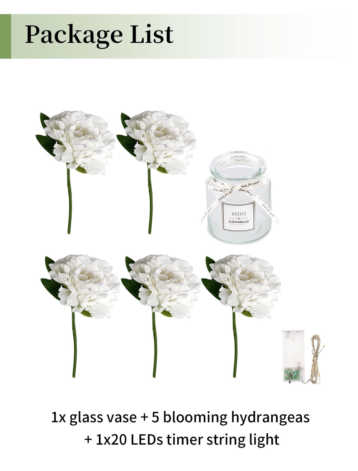 BLOSMON White Fake Flowers with Vase: Small Coffee Table Decor Bathroom Hydrangea Faux Flowers in Vase Office Desk Shelf Home Living Room Bedroom Vanity nightstand Decorations Floral Arrangement