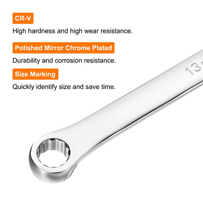 HARFINGTON Double End Box Wrench 13 x 15 mm Metric 12 Point 0 Degree Offset Extra Long Double End Box Ratcheting Wrench CR-V Polished Long Spanner Tools for Repairs