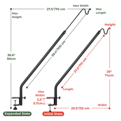 Kingsyard Heavy Duty Deck Hook, 27"-39" Adjustable Metal Deck Railing Hooks for Hanging Bird Feeders, Planters, Suet Baskets, Lanterns, Wind Chimes, Clamp Mounted