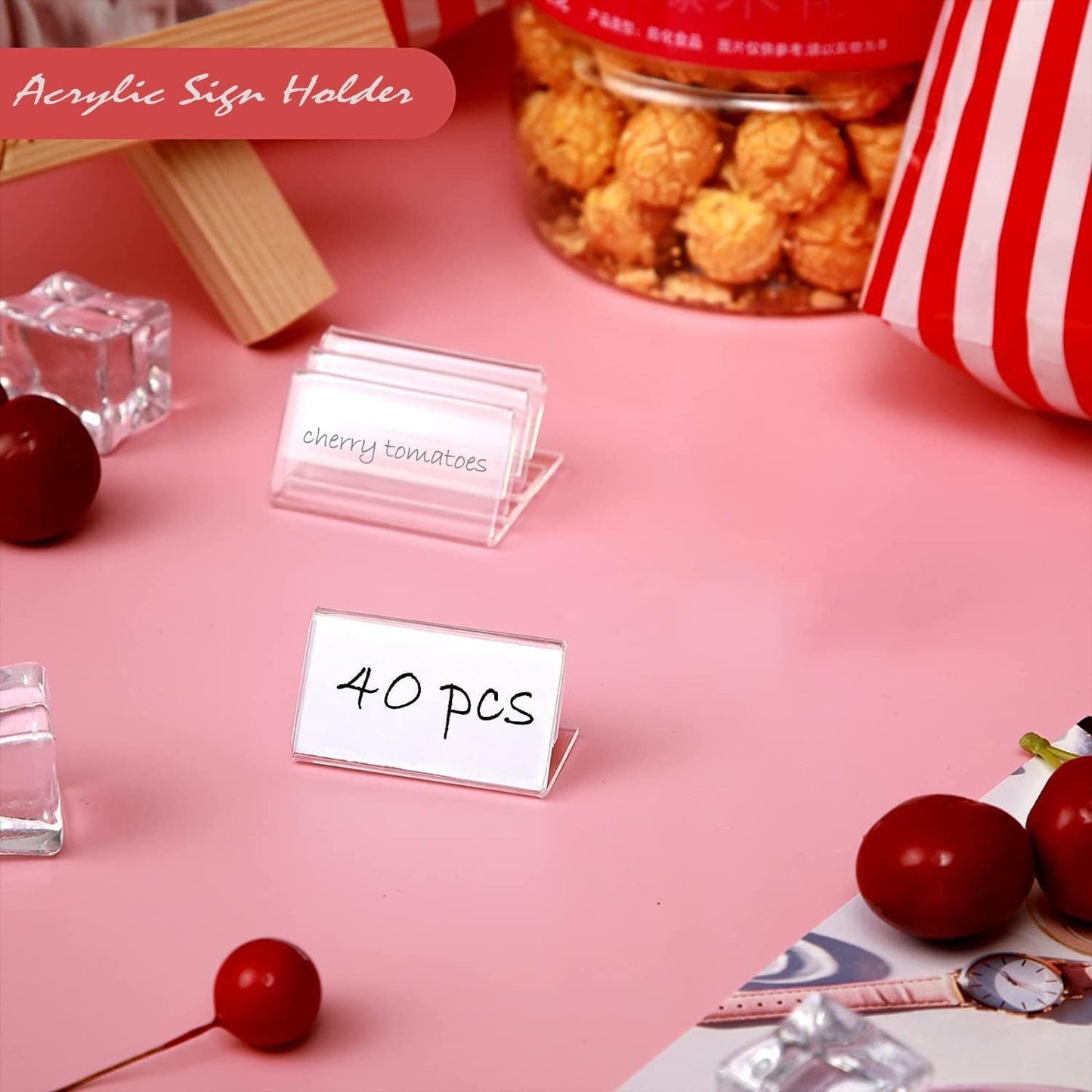 40Pcs Acrylic Sign Holder, Mini Sign Display Holder L Shape Sign Holders Price Name Card Price Card Tag Label Counter Top Stans(9cm x 6cm)