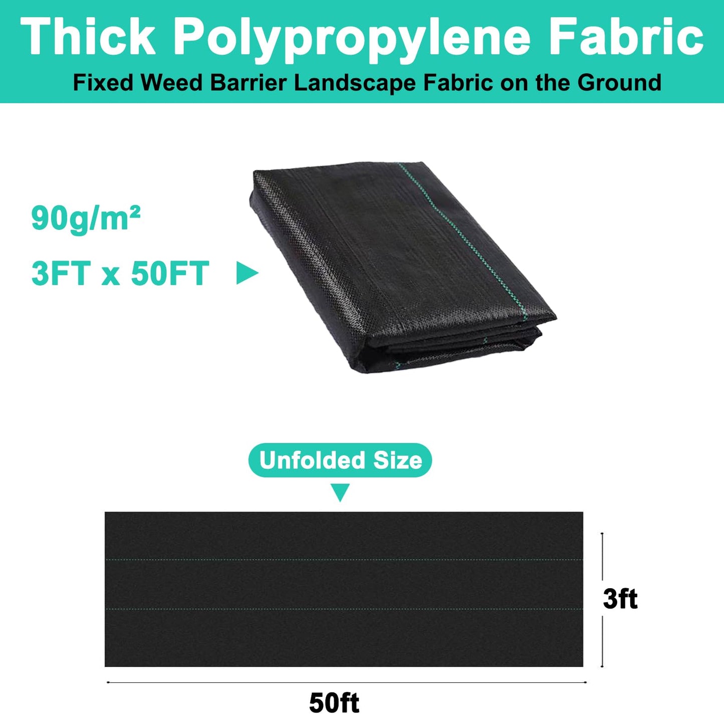 Weed Barrier Landscape Fabric 3ftx50ft Garden Weed Barrier Fabric High Permeability Woven Weed Gardening Mat Ground Cover for Outdoor Gardening Farming