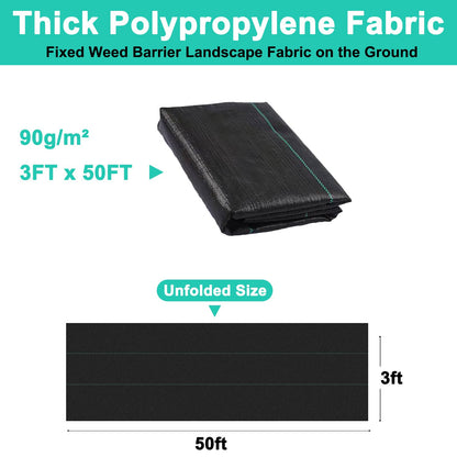 Weed Barrier Landscape Fabric 3ftx50ft Garden Weed Barrier Fabric High Permeability Woven Weed Gardening Mat Ground Cover for Outdoor Gardening Farming