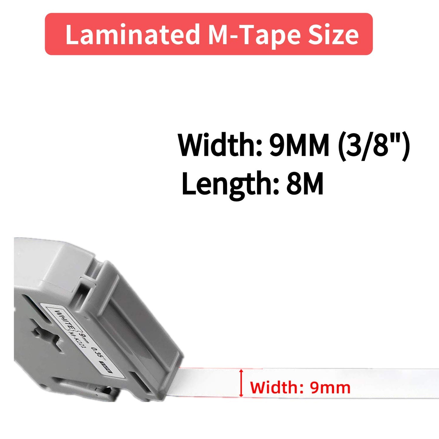 MK221 P Touch 9mm, M Tape M-K221 Label Tape Compatible with Brother PTouch PTM95 PT-65 PT-90 PT-70 PT-80 Label Maker (Black on White, 3/8" x 26.2 ft, 5-Pack)