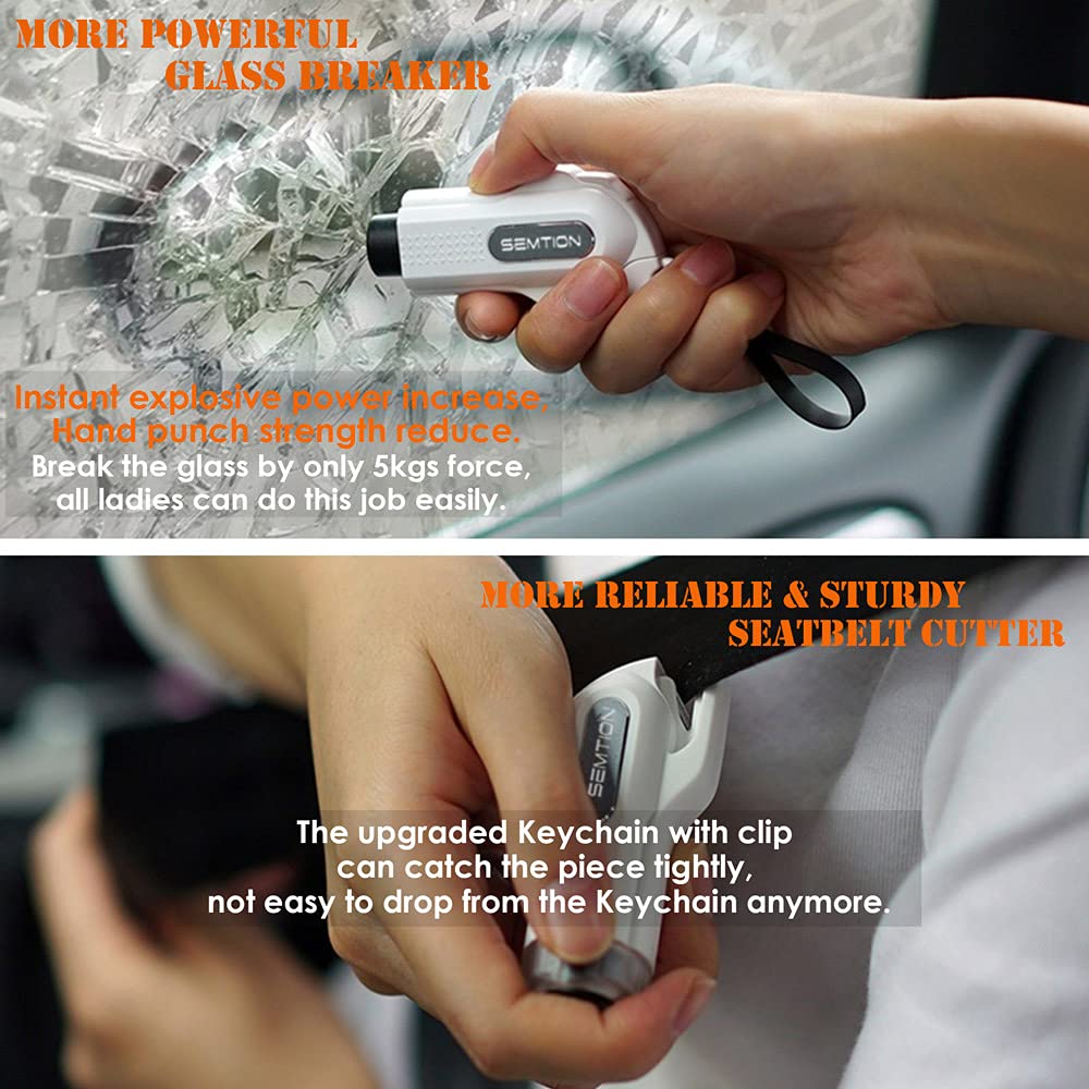 SEMTION Window Glass Breaker Seatbelt Cutter with Keychain 2 in 1 Car Emergency Escape Tool (Upgraded Version) Black-2pcs