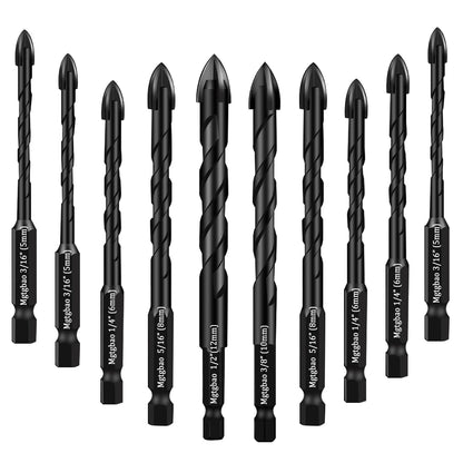 Mgtgbao Concrete Drill Bit Set, 10pcs Masonry Drill Bits Set Carbide Tip for Glass, Brick, Tile, Concrete, Plastic and Wood with Size 3/16” (5mm) to 1/2” (12mm).