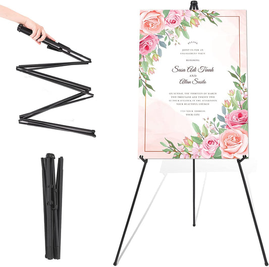 Easel Stand for Wedding Sign & Poster 63'' Tripod Collapsible Portable Artist Floor Easels for Display Show - Easy Folding Telescoping Adjustable Art Poster (Black)