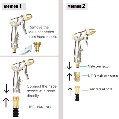 VASLON Garden Hose Nozzle Gun, Zinc Alloy Body & Full Brass Nozzle, Leak Proof Metal Hand Sprayer, High Pressure Pistol Grip in 4 Spraying Modes (Metal)