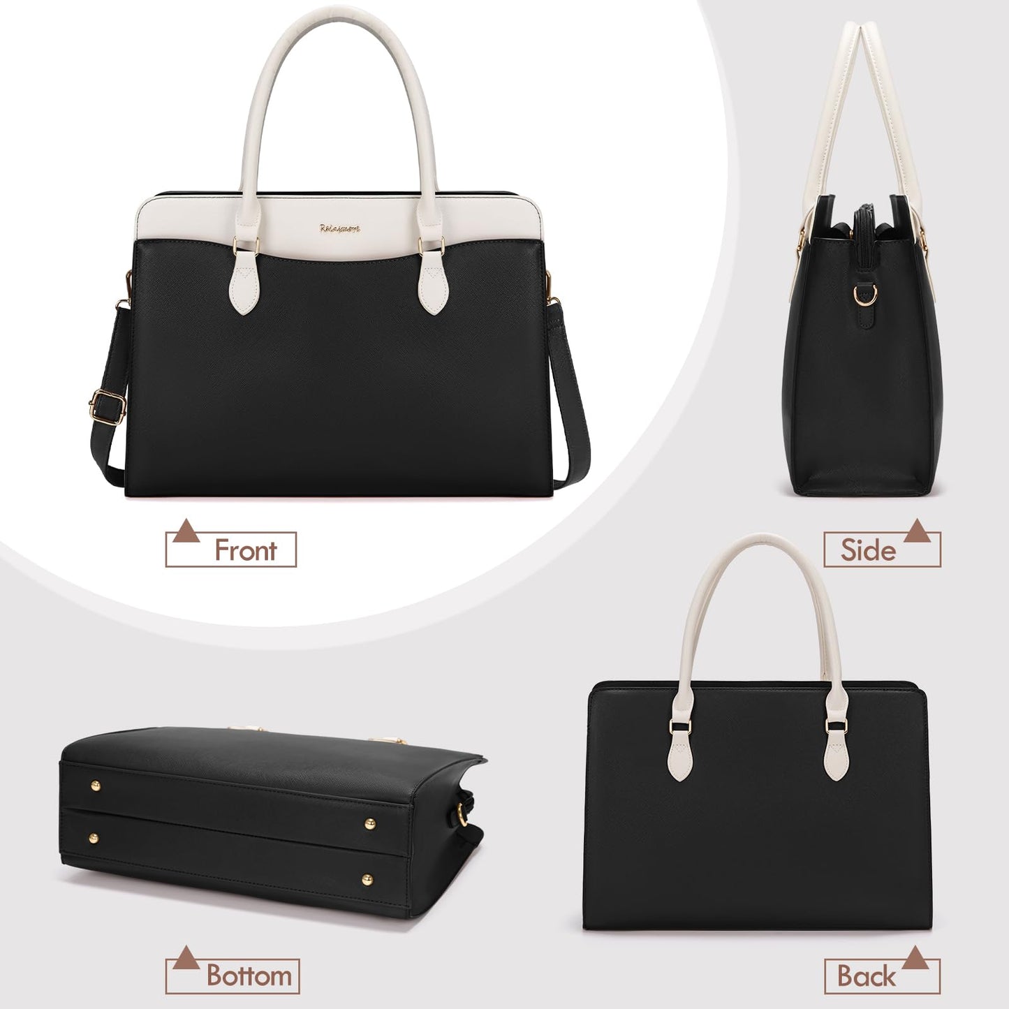 RAINSMORE Laptop Bags for Women 15.6 Inch Leather Laptop Tote Bag Large Capacity Work Tote Bag Waterproof Professional Business Computer Bag Handbag Shoulder Bag for Travel Office College