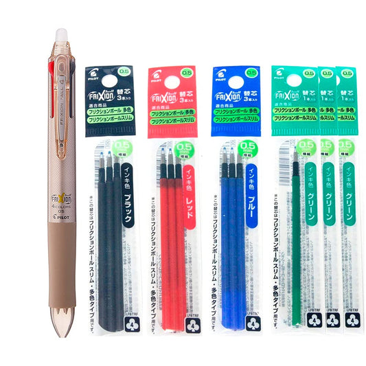 Pilot Ballpoint Pen, Frixion Ball 4, 0.5mm, Extra Fine, 4 Colors Gel Ink Refills (Black/Blue/Red/Green Ink), Extra Fine Point 0.5mm, 6 Packs 12 Refills