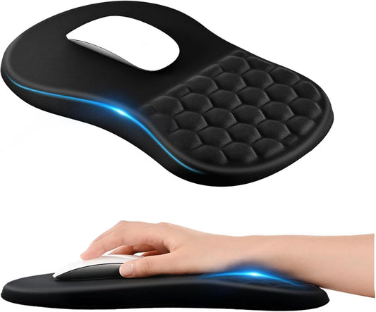 EooCoo Ergonomic Mouse Pad with Wrist Rest Support, Large Mousepad, Memory Foam and Non-Slip PU Base, Massage Design for Pain Relief, Tapis de Souris for Home, Office, Desk,12x8 Inches, Black