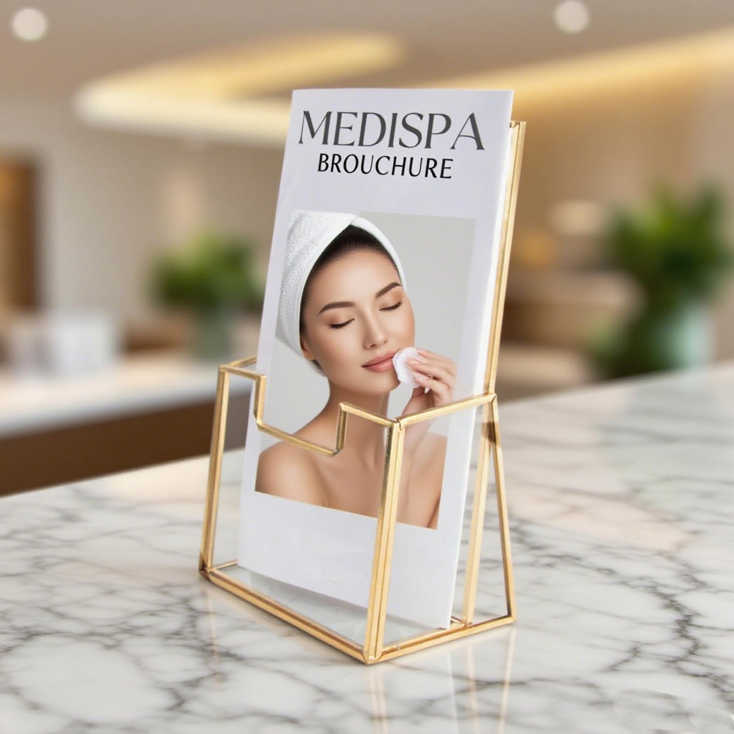 Feyarl Gold Glass Brochure Holders 4x9inch Pamphlets Cards Literature Flyer Trifold Holder Glass Display Stand for Brochures Magazines Literatures Display Countertop