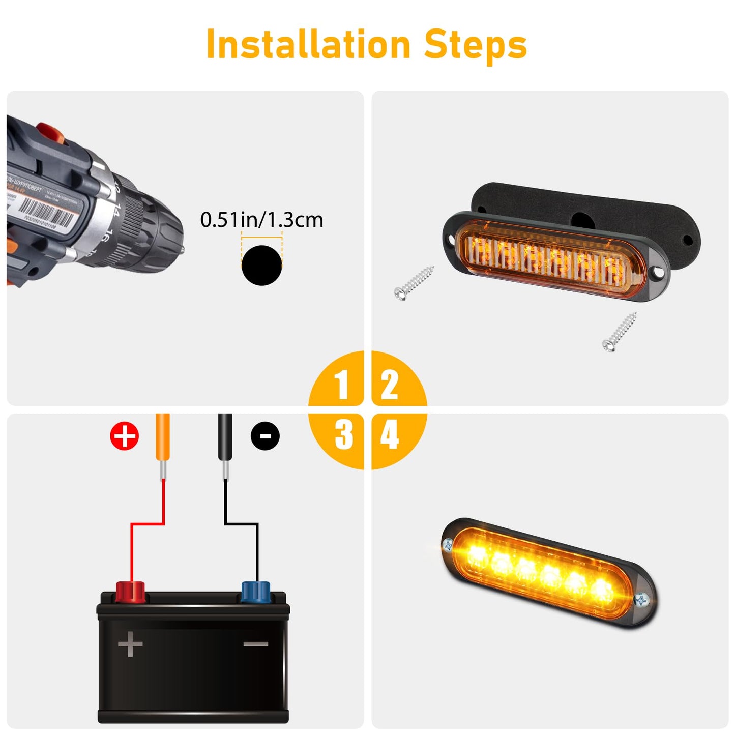 10pcs 6LED Trailer Marker Lights, Linkstyle 12V-24V Amber/Red Surface Mount Clearence Light, 4.4 Inch Waterproof Sealed Side Marker Indicators Light for Front Rear Trailer Truck RV Camper Boat