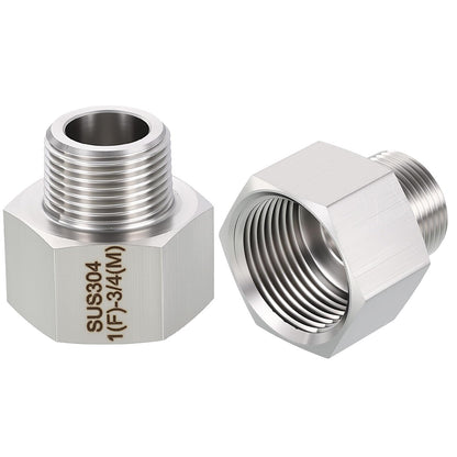 Rebower 2 Pack 304 Stainless Steel Female to Male Adapters, 1" Female NPT x 3/4" Male NPT Nipple Pipe Extension Connectors for Industrial, Fluid Transfer, Home Gardening, Water Treatment