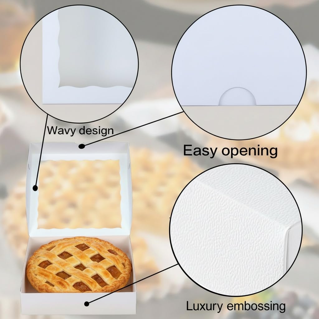 RomanticBaking 28pcs 9x9x2.5 Inches Bakery Boxes with Window for Pie, Chocolate Covered Strawberries, Breakable Heart, Cookies, Cakesickle
