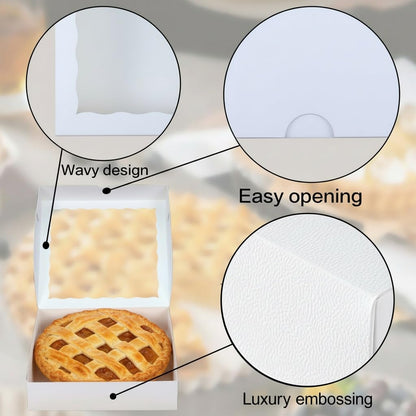 RomanticBaking 28pcs 9x9x2.5 Inches Bakery Boxes with Window for Pie, Chocolate Covered Strawberries, Breakable Heart, Cookies, Cakesickle