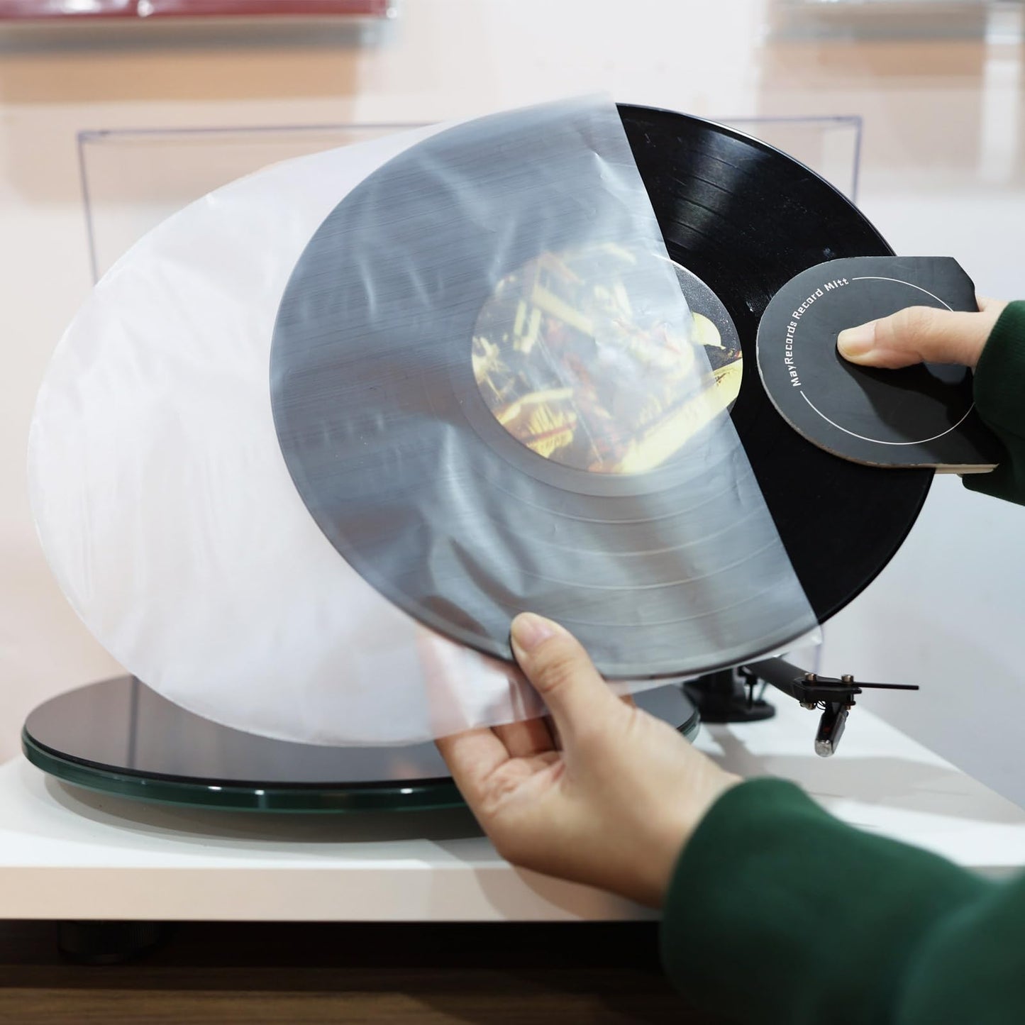 10 Inches Vinyl Record Inner Sleeves Anti Static Plastic Round Bottom Protective Sleeves for LP Vinyl Record Translucent (50)