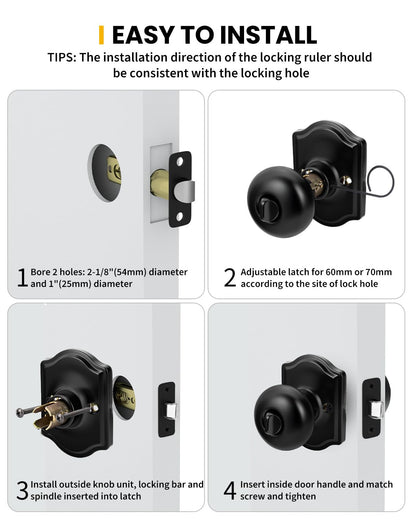 goldenwarm Closet Door Knob with Lock, Black Door Knobs Passage Doors Lock, Reversible Handle with Lock for Left or Right Keyless Bathroom/Bedroom,Modern Home Décor(1 Pack)