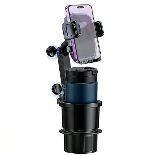 SAMPUSS 2-in-1 Phone Holders for Your Car, Car Cup Holder Phone Mount with Long Arm & 360°Rotation-Universal Smartphone Holder, Expands Cup Holder Space, Compatible with All iPhone and Android Devices