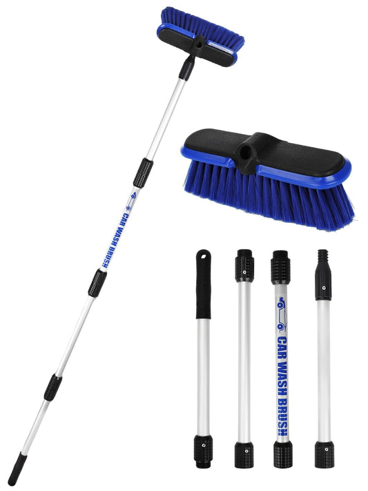 PBT Car Wash Brush with Long Handle 62"/156cm Telescoping Mop Pole 10" /25.4cm Larger Soft Bristle Head for RV Truck SUV Window Glass Tyres Boat Floor Deck House Siding Wall Snow Removal Cleaning Tool