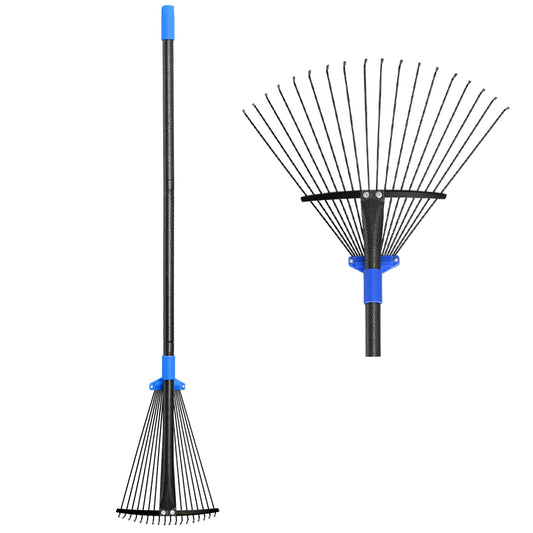 Oliynedy Adjustable Metal Leaf Rake 30-55 inch, Garden Rakes for Lawns Heavy Duty Leaves with Expandable Head 8-17", Yard Women Kids Rake for Gardening RV Camping