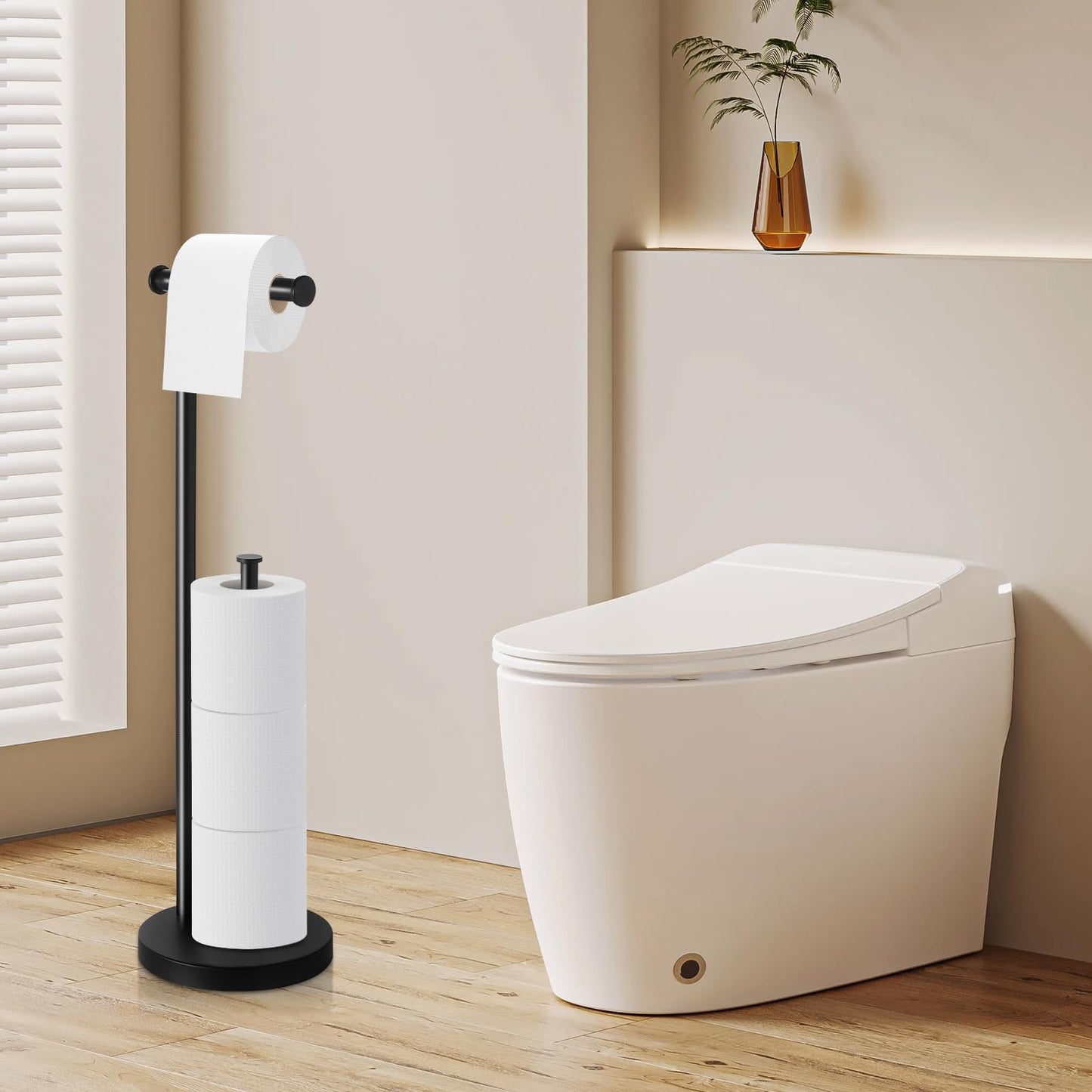 Toilet Paper Holder Stand, Bathroom Toilet Paper Stand with Large Reserve, Rustproof & Anti-Corrosion Toilet Paper Roll Holder Stand, Non Tipping Free Standing Toilet Paper Holder with Thick Base