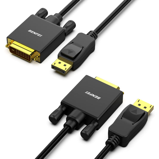 BENFEI 2 Pack DisplayPort to DVI 6 Feet Cable, Uni-Directional DisplayPort Computer to DVI-D Monitor Adapter 1080P@60Hz Male to Male Gold-Plated Cord Cable for Lenovo, Dell, HP and Other Brand