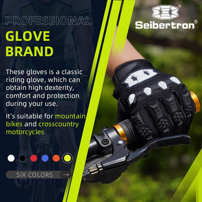 Seibertron Unisex BMX MX ATV MTB Racing Mountain Bike Bicycle Cycling Off-Road/Dirt Bike Gloves Road Racing Motorcycle Motocross Sports Gloves Touch Recognition Full Finger Glove Black L