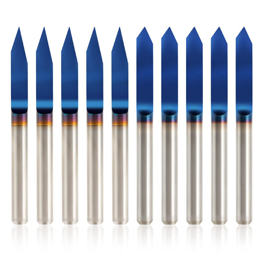 10pcs 30°& 60°Engraving Bits 1/8" Shank Nano Blue Coat Solid Carbide CNC Wood Carving Bits for 2D&3D Sculpture Signmaking