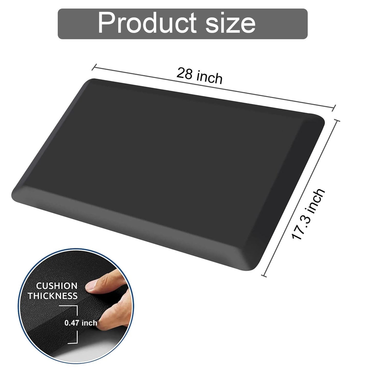 lazywoodpecker Anti Fatigue Rug, Kitchen Mat for Floor, Waterproof, Non Slip, Standing and Comfort Desk/Floor Mats for House Sink Office (17.3"x28" - 0.75 inch, Black)