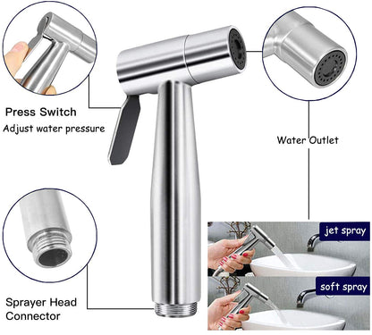 Handheld Bidet Sprayer for Toilet, Stainless Steel Jet Spray for Toilet Seat, Muslim Shower, Adjustable Water Pressure with Bidet Hose, Support Wall or Toilet Mount