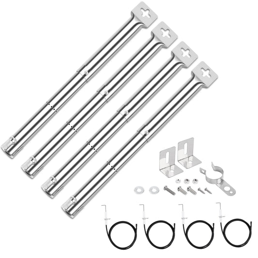 GFTIME BBQ Universal Grill Burner Tube Adjustable 12-17.3" for Master Forge, Perfect Flame, Uniflame, Fire Mountain, Lowes, Blooma Ultar, Broil King Stainless Steel Burners Replacement Parts, 4 Pack