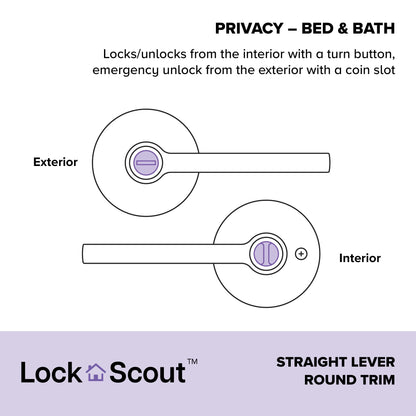 Lock Scout Straight Lever with Round Trim Bedroom and Bathroom Door Handle, Matte Black Finish
