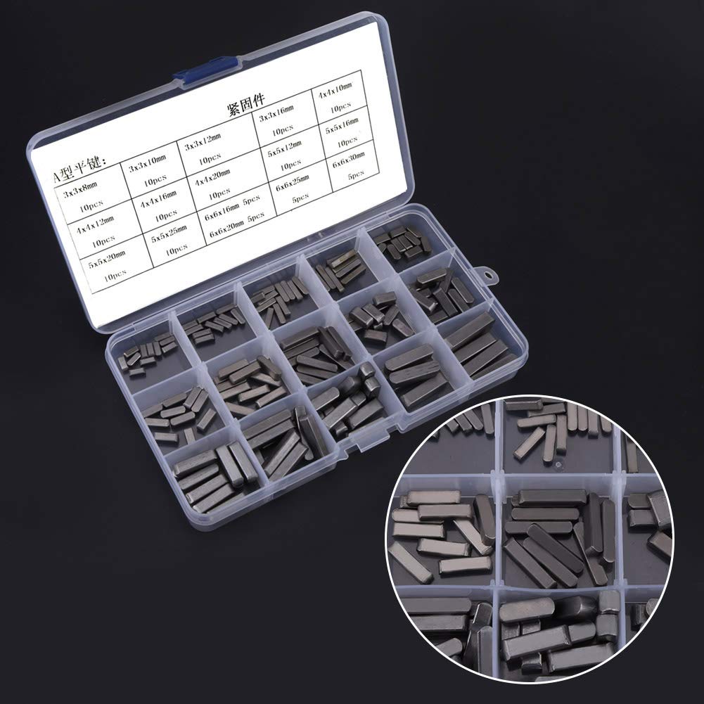 Key Stock, Keyway Kit, Belt Shaft Key Flywheel Key with Box, Keyway Assortment Set, Keyway Assortment with Stainless Steel 140pcs 8mm 10mm 12mm 16mm 20mm 25mm 30mm