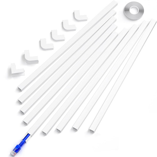 One-Cord Channel Cord Hider Wall, Delamu 142in Cable Cover, Cable Concealer Raceway, Cable Hider, Paintable Wire Covers for Wall Mounted TV, Cable Management System, 9xL15.7 W0.59 H0.4in, CC03 White