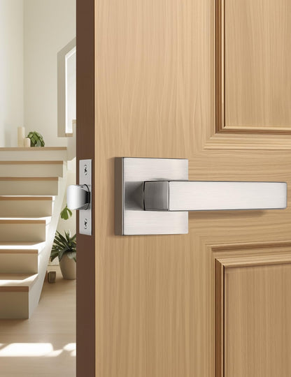 Tinewa 1 Pack No Lock Passage Brushed Nickel Door Lever, Reversible Door Handle Without Locking for Right/Left Handed Door, Heavy Duty Square Lever Set for Interior/Exterior Use